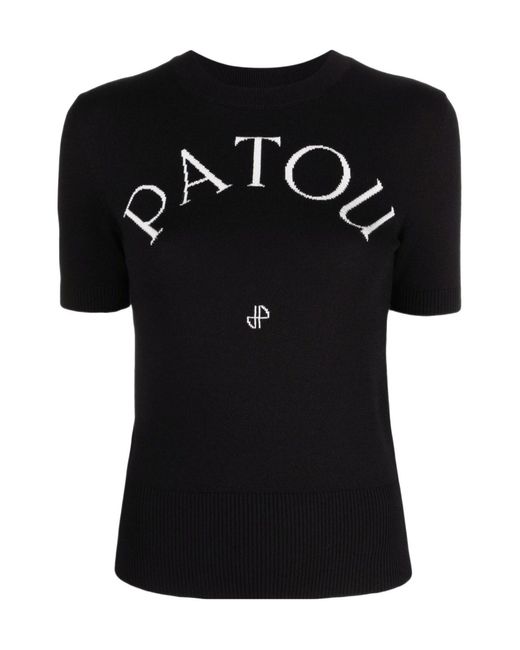 Patou Black Logo Intarsia-Knit Short Sleeved Jumper
