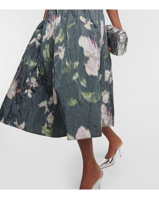 Erdem Blue Floral Taffeta Midi Dress