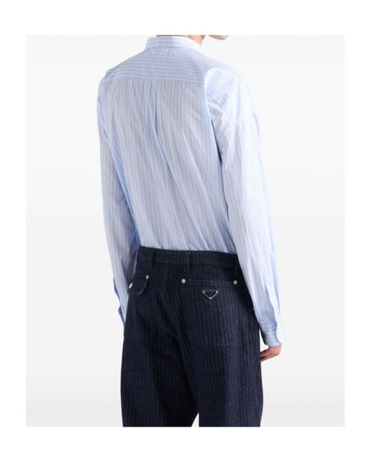 Prada Blue Striped Cotton Shirt for men