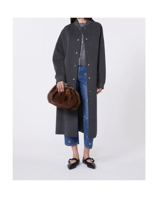 Weekend by Maxmara Black Rib-Knit Pocket Parka Coat