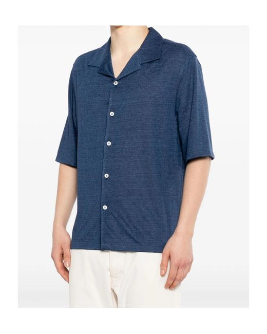 Brunello Cucinelli Blue Camp-Collar Buttoned Shirt for men