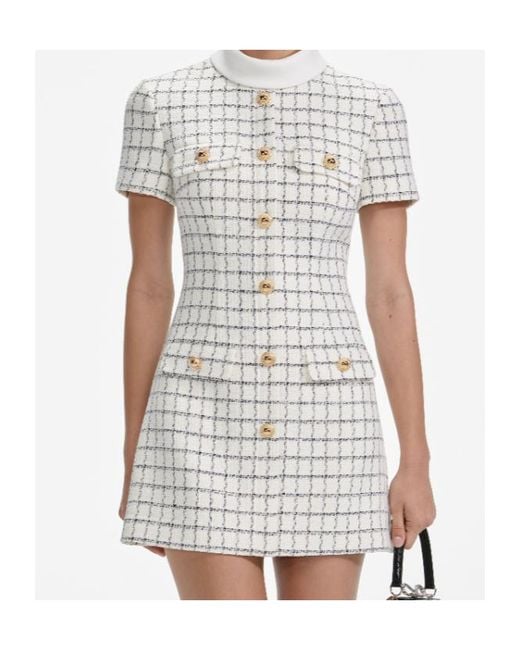 Self-Portrait White Check Boucle Mini Dress