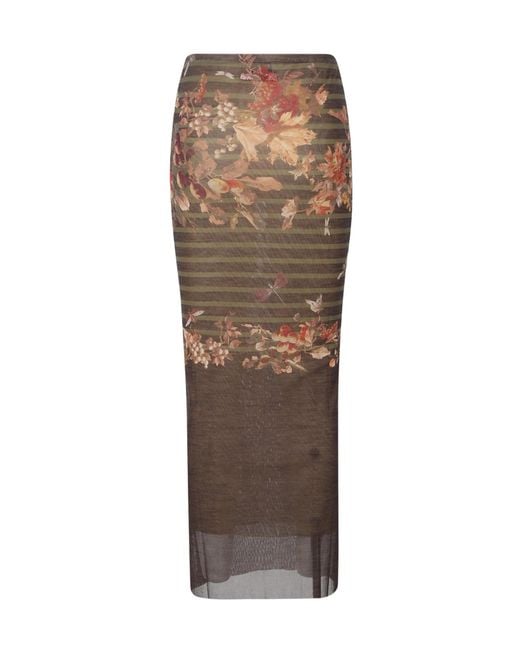 Jean Paul Gaultier Brown Floral-Print Skirt