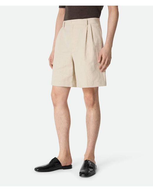 Bottega Veneta Natural Pleat Detailed Straight Leg Shorts for men
