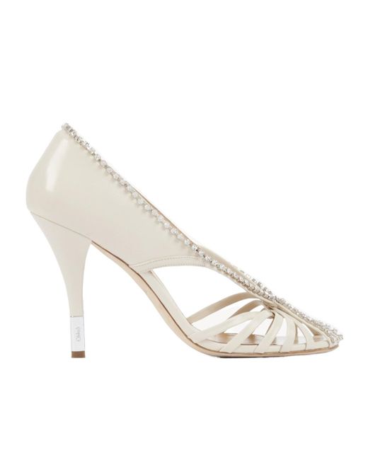 Chloé White Chloé Leonie Embellished Almond Toe Pumps