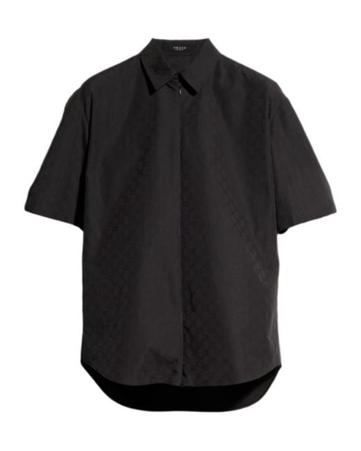 Gucci Black Gg Cotton Poplin Zip Shirt for men