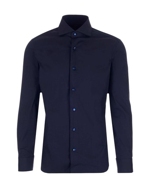 Barba Napoli Blue Long-Sleeved Straight Hem Shirt for men