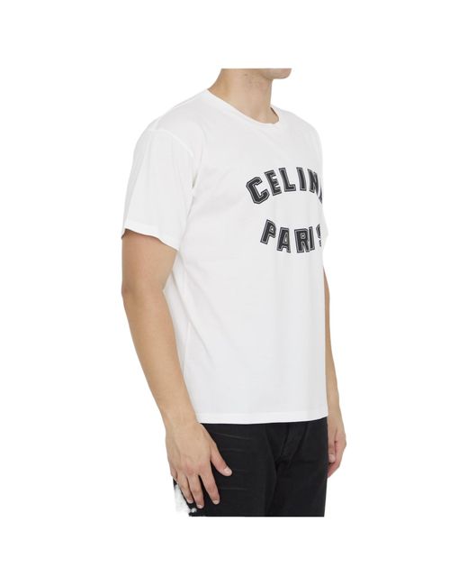 Céline White Loose Paris T-Shirt for men