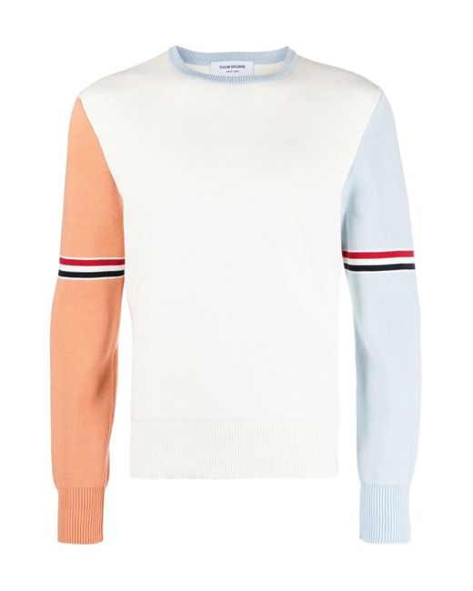 Thom Browne White Color-Block Crewneck Sweater for men
