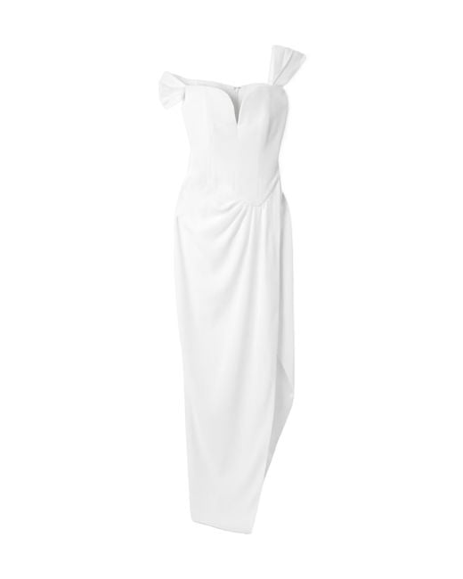 Alex Perry White Asymmetric Off-The-Shoulder Crepe Gown
