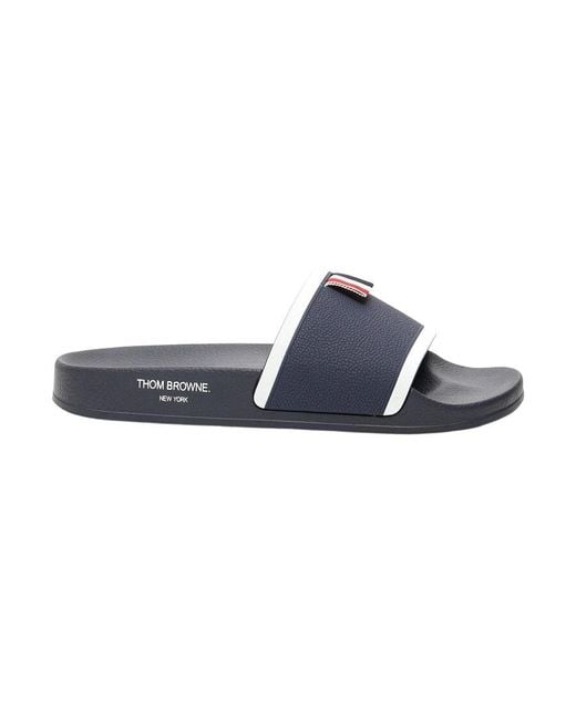 Thom Browne Blue Stripe Tab Pool Sandals for men