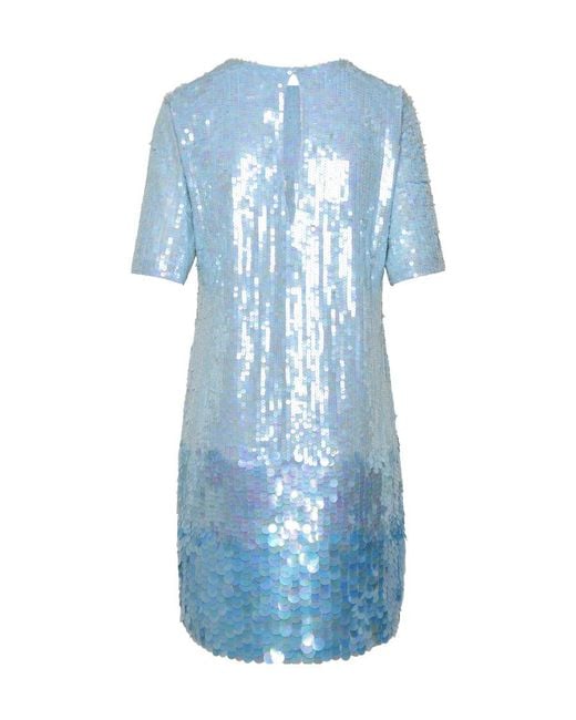 P.A.R.O.S.H. Blue Sequin Embellished Mini Dress