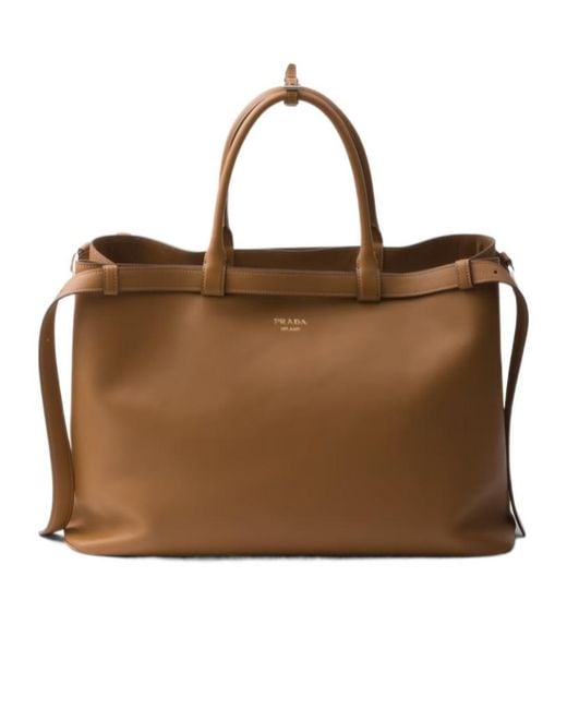 Prada Brown Buckle Leather Handbag With Double Belt for men