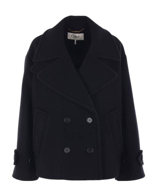 Chloé Blue Chloé Double-Breasted Buttoned Coat