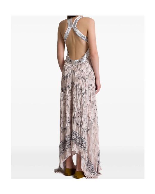 Alberta Ferretti Multicolor Printed Long Gown With Open Back