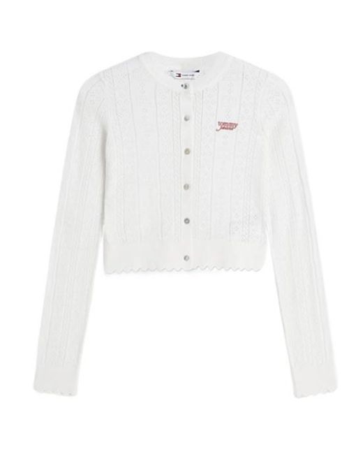 Tommy Hilfiger White Slim Pointelle Flag Cardigan
