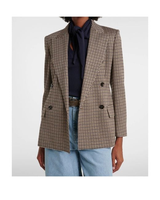 Max Mara Brown Houndstooth-Pattern Double-Breasted Blazer