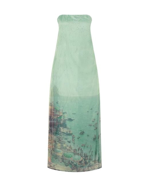 Staud Green Strapless Tulle Maxi Dress