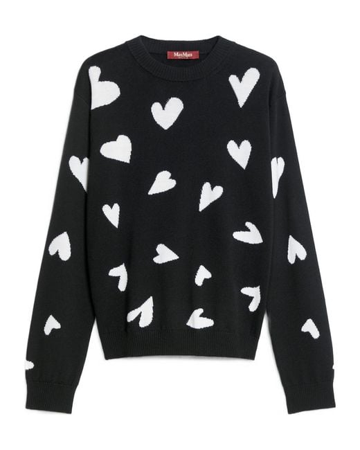 Max Mara Black Heart-Pattern Wool Sweater