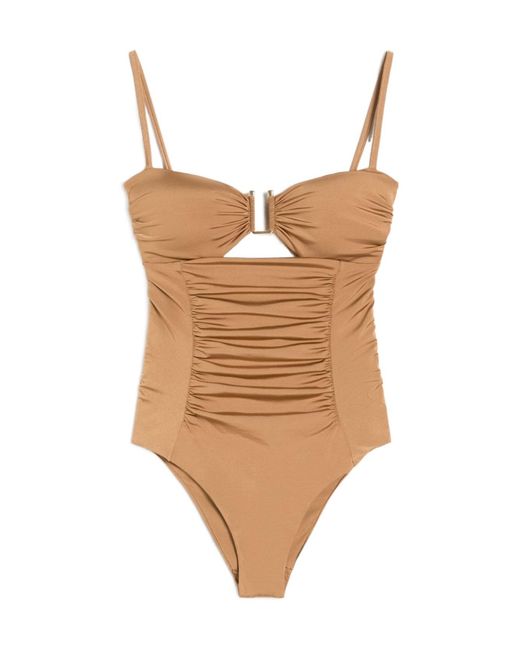 Max Mara Brown Shiny Jersey Bandeau Swimsuit