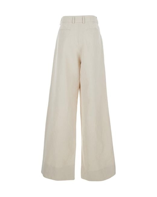 Pt Pantaloni White Pt Torino Frankiecotton Pleated Wide-Leg Pants