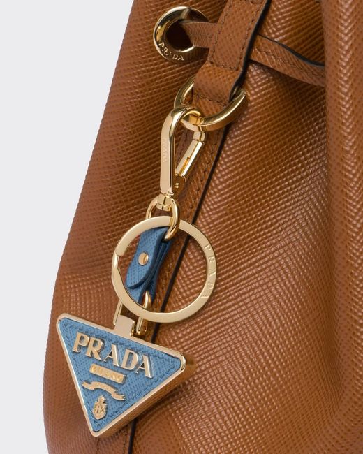 Prada Blue Saffiano Leather And Metal Keychain