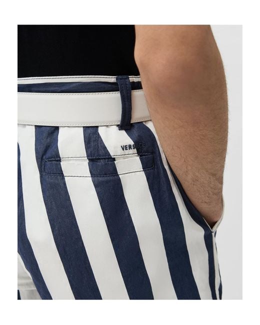 Versace Blue Striped Tailored Shorts for men
