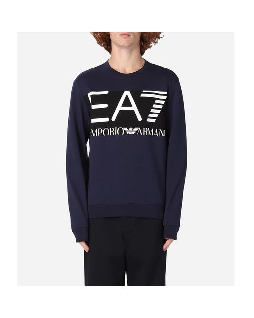 EA7 Blue Round-Necked Logo Sweater for men