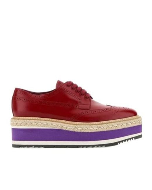 Prada Red Round-Toe Lace-Up Shoes