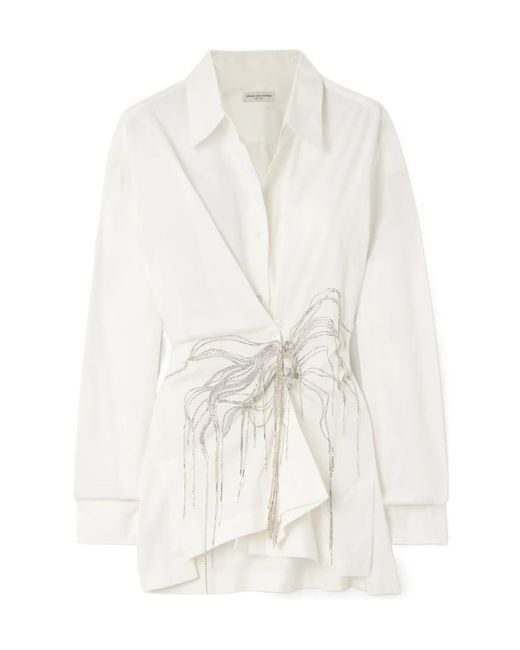 Dries Van Noten White Asymmetrical Trimmed Shirt