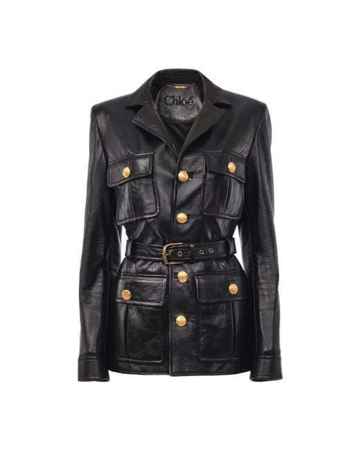 Chloé Black Utilitarian Jacket In Leather
