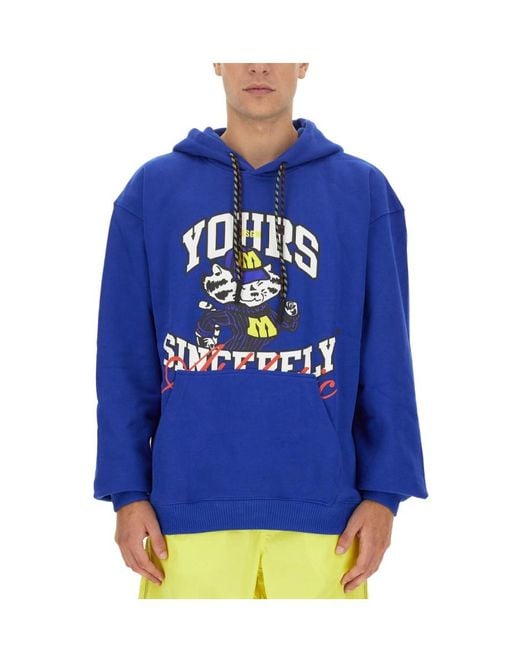 MSGM Blue Graphic Printed Drawstring Hoodie for men