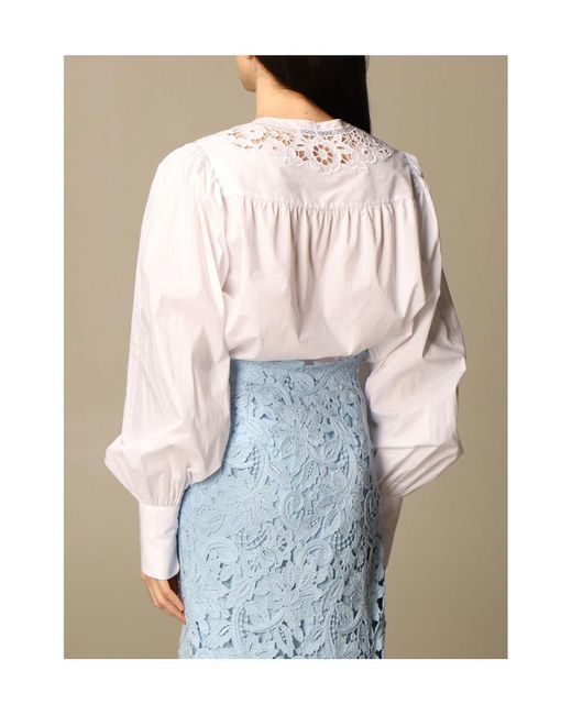 Ermanno Scervino White Lace-Detail Tied-Neck Blouse