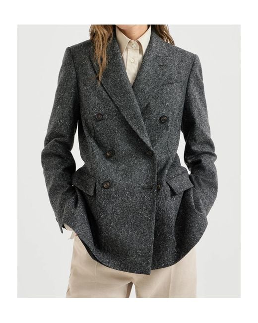 Brunello Cucinelli Gray Double-Breasted Blazer