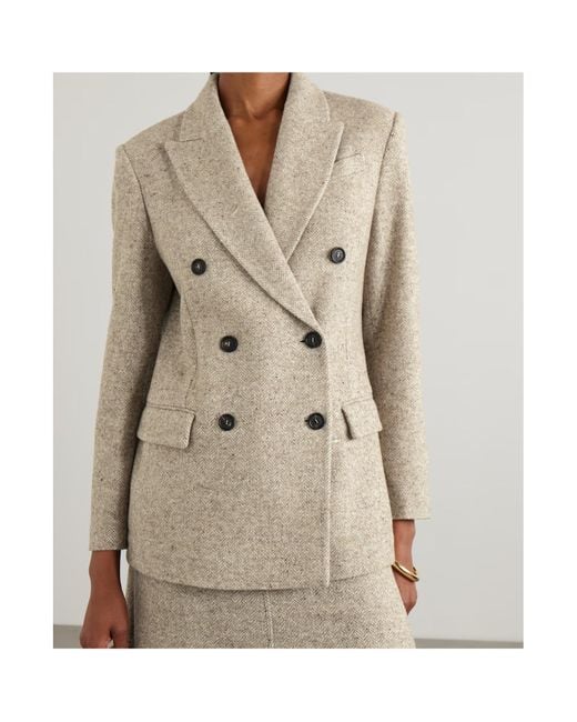 Brunello Cucinelli Natural Double-Breasted Wool And Silk-Blend Tweed Blazer