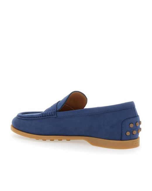 Tod's Blue Logo Embossed Slip-On Loafers