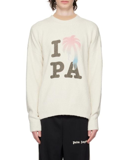 Palm Angels White I Love Pa Crewneck Knit Jumper for men