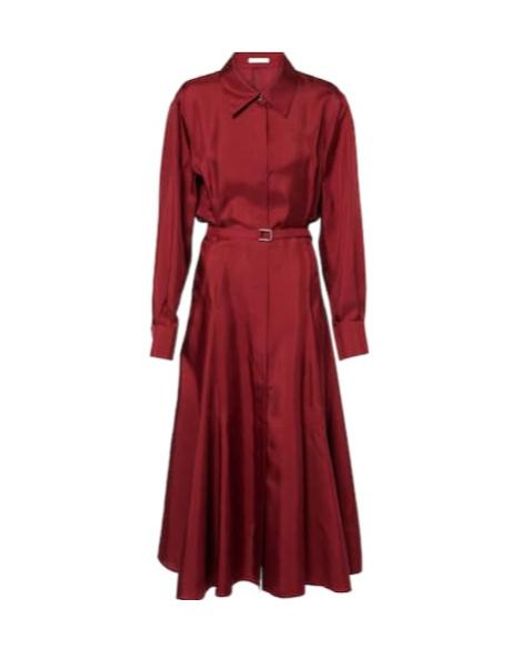 Emilia Wickstead Red Riko Belted Silk Twill Shirt Dress