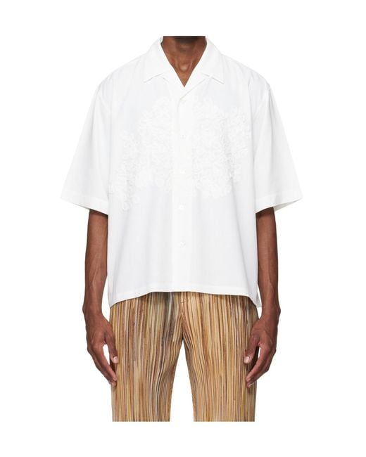 Homme Plissé Issey Miyake White Embroidered Embossed Shirt for men