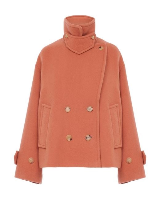 Chloé Orange Chloé Double-Breasted Oversized Coat