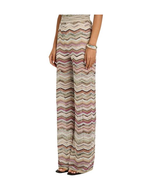 Missoni Natural Chevron Wide-Leg Metallic-Knit Trousers