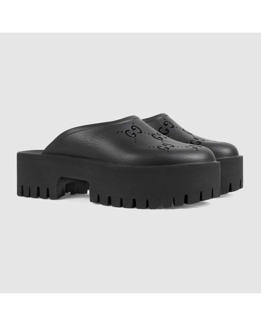 Gucci Black Perforated Gg Platform Mules