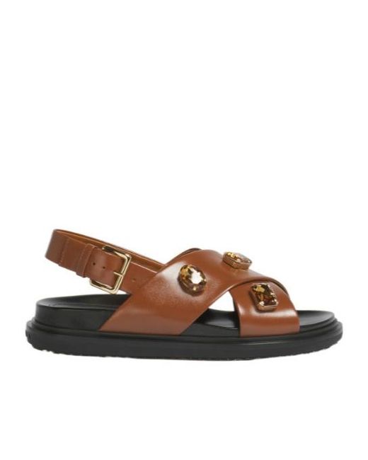 Marni Brown Crisscross Embellished Sandals