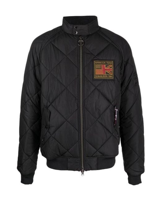 Barbour Gray Logo Patch Zip-Up Padded Jacket for men