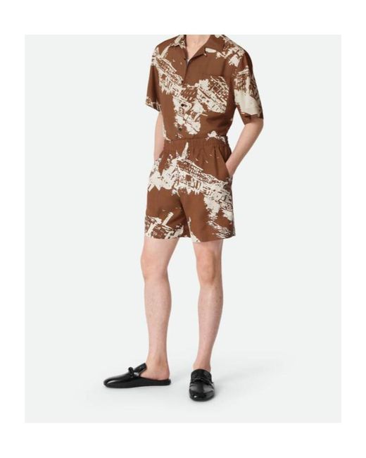 Bottega Veneta White Italian Postcard Silk Shorts for men