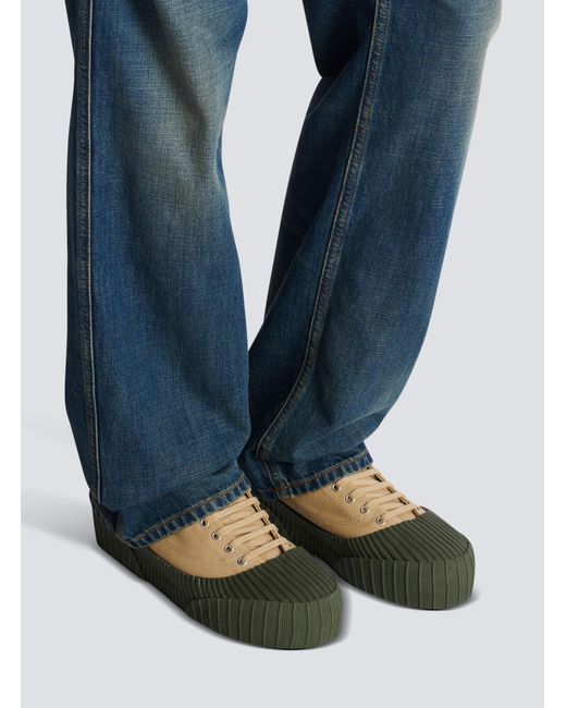 Balmain Green Riff Low Canvas Sneakers for men