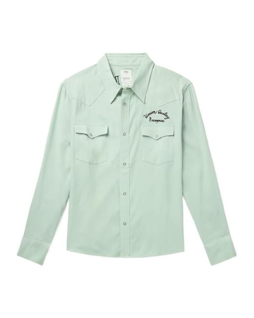 Visvim Green Embroidered Snap-Button Shirt for men