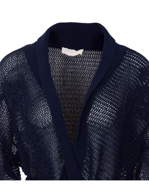 Twinset Blue Belted Open-Knit Cardigan