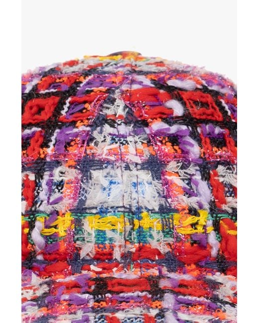 Gucci Red Checked Tweed Baseball Cap