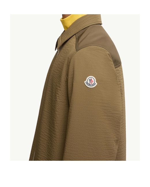 Moncler Green Logo Patch Zip-Up Shirt for men